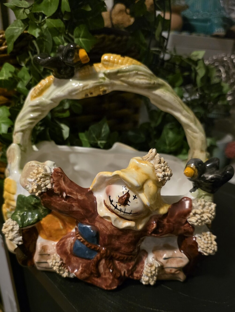 Ceramic Scarecrow Planter - Yellow & Brown Decorative Home Art